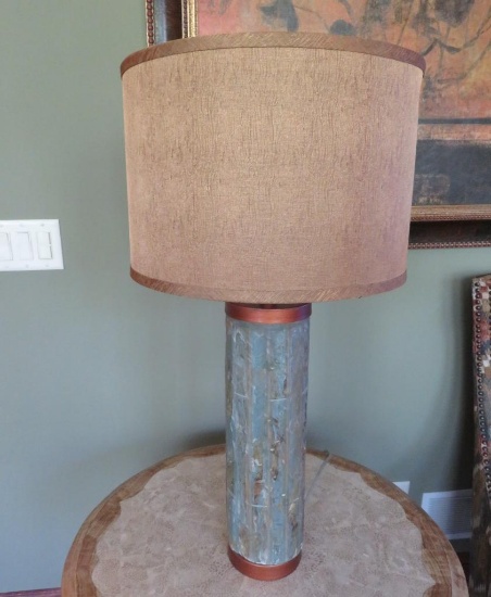 Slate table lamp with copper accents, 30", working