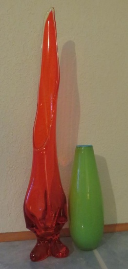 Two mid century design art glass vases, 10" and 24"