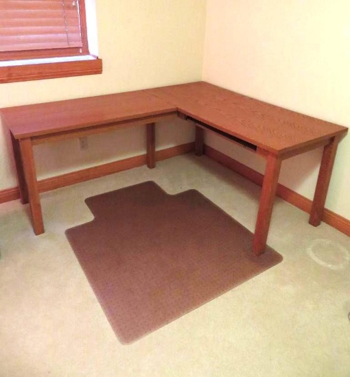 Corner desk, and chair mat, 22" deep, 6" long and 5' long on other side