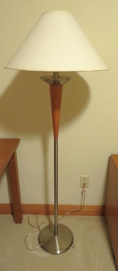 Chrome and wood floor lamp, 61" tall, working