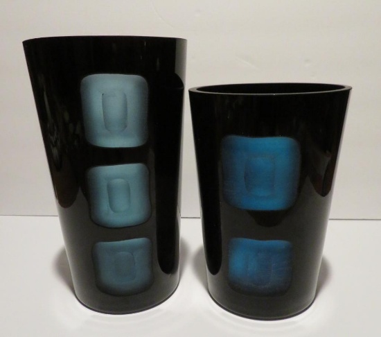Two glass vases with geometric design, 8 1/2" and 10", hand blown