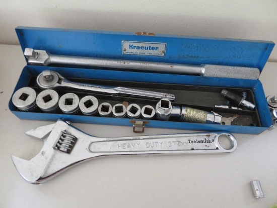 Kraeuter 1/2" Sockets and large Toolsmith adjustable wrench