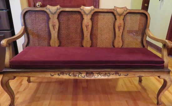 Decorative Entry Bench, 57 1/2", decorated with floral swag and basket design