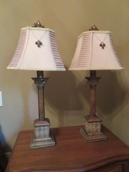 Pair of table bedside lamps, column design, 28" tall, working