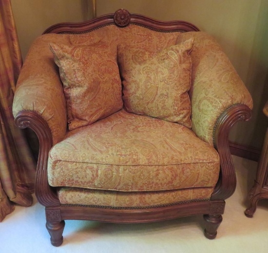 Thomasville over stuffed side chair with rosette design on back