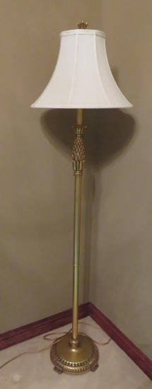 Gold tone floor lamp, working, 65"' tall