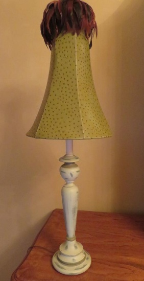 Table lamp, working 30" tall, feather and leatherette shade