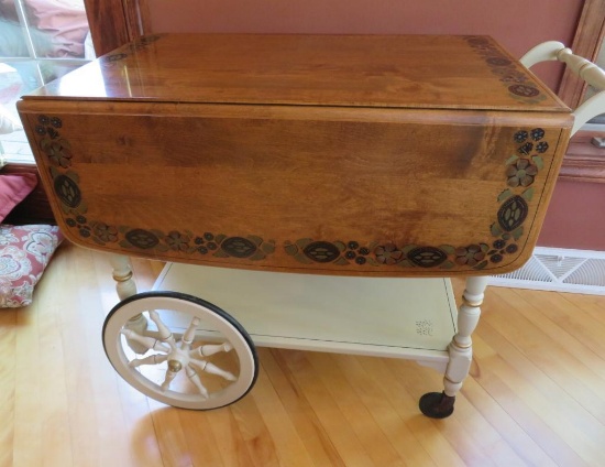 Ethan Allen Tea Cart, floral stencil, 37" long