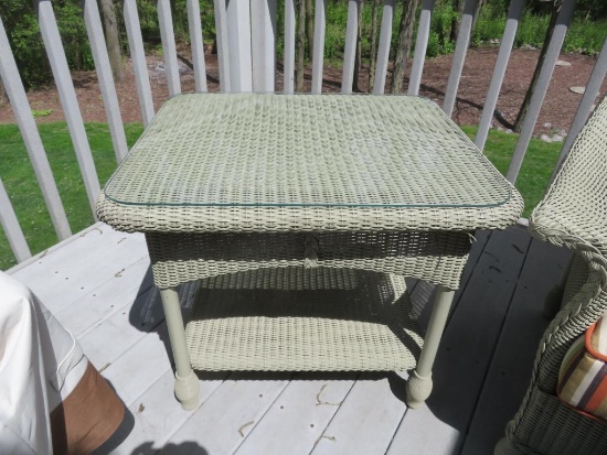 Lloyd Loom Lloyd Flanders table, 29" x 24", 24" tall with glass top