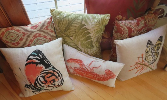 7 Decorative Outdoor fabric pillows, 15" to 20"