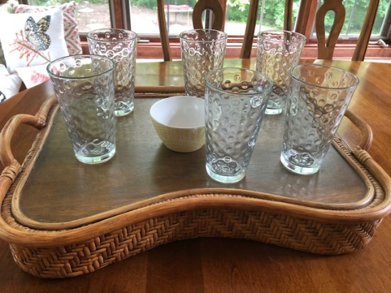 Rattan style Serving Tray & Glasses