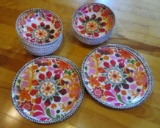 Melamine dishes, set of ten, bowls and plates, Fun colors