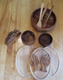 Wooden lot, salad serving bowl, wooden hands, Rosemal napkin holder and utensils
