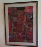 Sri Lanka wedding dress tapestry art, partial gown, framed 48