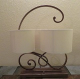 Wrought iron table lamp, two light, scroll design, 18