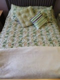 Bedspread and four accent pillow and Sherpa and suede cloth blanket