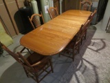 Large Table and Six Chairs, four leaves, honey oak color