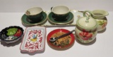 Ceramic and porcelain decorative items, cups/saucer, creamer and bowls
