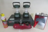 Coleman 425 cookstove, two battery lanterns, some fuel and fire stop