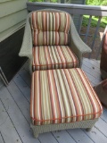 Lloyd Loom Lloyd Flanders wicker chair and ottoman, lovely earth tone cushions, with cover