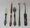 Sterling button hooks and manicure tools, 2 1/2