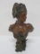 Metal sculpture, bust of a woman, bronze patina, 11