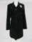 Vintage inspired black car coat with vintage pin, size S