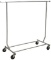 Adjustable height rolling clothing rack, also folds flat for transport