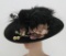 Edwardian style velvet hat with floral and feather embellishments, label Bedell New York