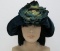 Blue velvet vintage inspired hat with flower