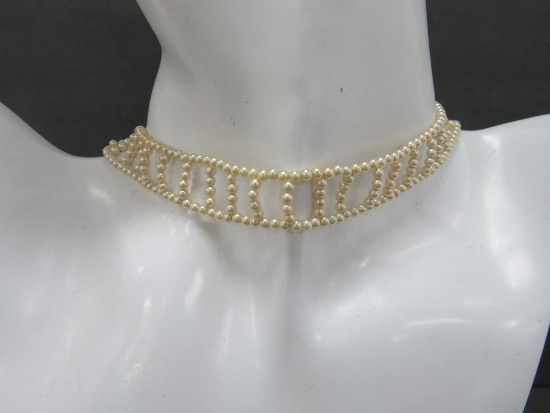 Multi strand Pearl Beaded choker with 18 kt gold clasp,original hang tag, 12 1/2"