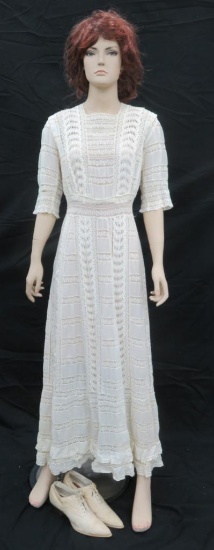 Cotton and lace tea dress and shoes, off white cream