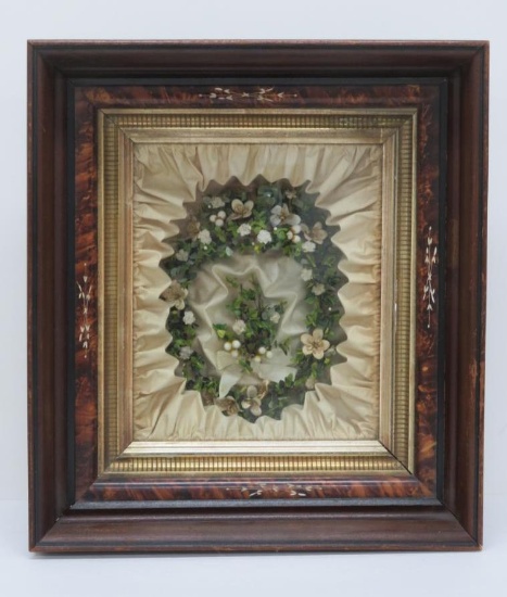 Framed floral head piece in period frame, 17" x 19"