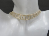Multi strand Pearl Beaded choker with 18 kt gold clasp,original hang tag, 12 1/2