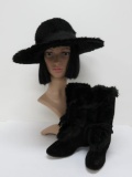 Velvet and Fur boots with wide brim Merrimac black fur hat