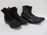 Two pair of vintage shoes, lace up and button closure, black