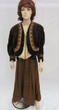 Brown velvet corded waist with button embellished skirt