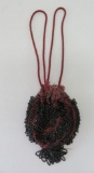 Beaded purse, draw string, red-black-silver beads, 6