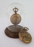 Two Kent pocket watches and glass display case, Hunt cases