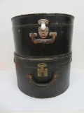 Two leather hat travel cases, 17 