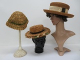 Three summer straw hats