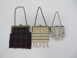 Three vintage micro bead purses, one German silver frame