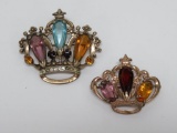 Two sterling crown pins, 1 1/2