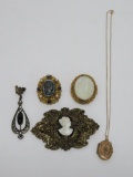 Vintage and vintage inspired jewelry lot with pins and locket