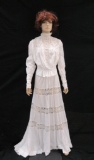 White skirt and blouse with inset lace, floor length