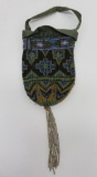 Blue green and black geometric pattern beaded purse, 9