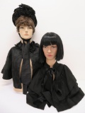 Two black capes and early black woven hat