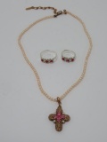 Two marked 925 rings and cross necklace by 1928