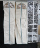 Two Real Simple garment storage bags and one clear with ventilated shelves