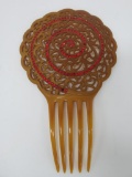 Large period hair comb with inset red rhinestones, 8